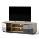 Modern 55-inch TV stand in light wood with two storage cabinets and adjustable shelves for organized entertainment.
