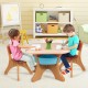 Kids activity table and chair set in coffee color with storage drawers, perfect for arts, crafts, and learning.