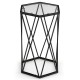Hexagonal accent end table featuring a durable tempered glass top and stylish black metal frame, perfect for modern.