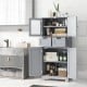Gray 4-door free-standing bathroom cabinet with 2 drawers and tempered glass doors, ideal for organized storage.