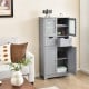 Gray 4-door free-standing bathroom cabinet with 2 drawers and glass doors, ideal for organized storage in any room.