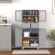 Gray 4-door free-standing cabinet with glass doors and 2 drawers, ideal for organized storage in any room.