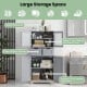 Gray 4-door free-standing bathroom cabinet with glass doors, 2 drawers, and adjustable shelves for versatile storage.