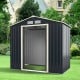 Metal storage shed with sliding double lockable doors, gray color, 7x4 feet, ideal for tool storage and outdoor use.