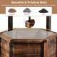 Rustic wooden wishing well planter with hexagonal base, adjustable bucket, and climbing racks for outdoor gardening.