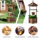 Rustic wooden wishing well planter with adjustable bucket, made from carbonized fir wood for outdoor use and plant.