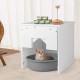 Cat litter box enclosure in white featuring a cozy interior for cats, with a flip magnetic half door for easy access.