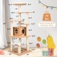 7-layer wooden cat tree with sisal posts, featuring a condo and removable mats, perfect for climbing and scratching.