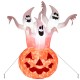 Inflatable Halloween decoration featuring three ghosts and a pumpkin, with a rotating lamp for a spooky atmosphere.