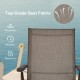 Close-up of the breathable fabric on a brown foldable chaise lounge chair, ideal for outdoor relaxation and travel.