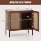 Walnut kitchen sideboard with 2 rattan doors, adjustable shelf, and metal legs for stability, ideal for dining or.