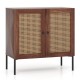 Walnut kitchen sideboard featuring a textured rattan door design, anti-toppling device, and sleek metal legs for.