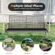 Spacious 2-person patio wicker hanging swing chair with gray PE rattan and acacia wood armrests for outdoor relaxation.