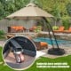 11 feet outdoor cantilever hanging umbrella with beige polyester canopy and weighted base, featuring 4 wheels for easy.