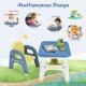 Kids activity table and chair set in blue with ergonomic design, perfect for learning, dining, and drawing.
