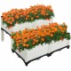 Set of 4 elevated white planter boxes with vibrant orange flowers, perfect for growing vegetables and herbs in outdoor.