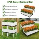 Set of 4 elevated planter boxes in white, made of weather-resistant HDPE, ideal for growing flowers and vegetables.