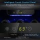 Intelligent touch control panel of a 15-inch wine cooler displaying temperature and blue LED light for ambiance.