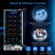 30-bottle wine cooler with stainless steel handle, blue LED light, and compressor cooling for efficient temperature.