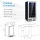 30-bottle wine cooler with stainless steel door, blue LED light, and smart control panel for home or bar use.
