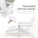 Patio HDPE Adirondack chair in white with retractable ottoman, perfect for outdoor relaxation in backyard or garden.
