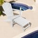White HDPE Adirondack chair with retractable ottoman, showcasing the slatted design and spacious seating for ultimate.