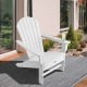 White HDPE Adirondack chair with retractable ottoman shown on a patio, featuring wide armrests for enhanced comfort.