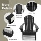Black HDPE Adirondack chair with wide armrests, slatted seat, and extended backrest, perfect for outdoor relaxation.