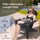 Patio HDPE Adirondack chair in black with retractable ottoman, ergonomic design, and weatherproof material for outdoor.