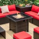 32-inch square propane fire pit table with lava rocks, rustproof steel frame, perfect for outdoor patio gatherings.
