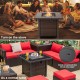 32-inch square propane fire pit table in brown with lava rocks, multifunctional for outdoor use as a table or fire pit.