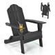 Foldable black patio chair with built-in cup holder, made from fade-resistant PE material, perfect for outdoor.