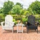 Foldable black patio chair with built-in cup holder, made of fade-resistant PE material, ideal for outdoor relaxation.