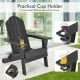Close-up view of the foldable black patio chair's built-in cup holder, crafted from durable fade-resistant PE material.