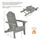 Foldable gray patio chair with built-in cup holder, made from weather-resistant PE material, ideal for outdoor.