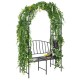 Steel garden arch with a 2-seat bench, featuring trellis for climbing plants and side storage bag for outdoor.
