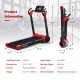 Folding treadmill with 2.25 HP motor, LED display, and phone holder for home or office workouts, shown in upright.