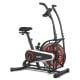 Upright air bike with adjustable seat, anti-slip pedals, and LCD display for full body workouts and personalized.