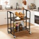 Folding rolling cart with metal frame and rustic wood finish, featuring two tiers for versatile storage in any room.