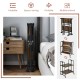 Folding rolling cart with metal frame, 2-tier design, rustic wood finish, ideal for organizing and displaying items.