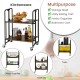 Folding rolling cart showcasing a rustic wood grain finish, perfect for use as a bathroom or pantry organizer with.