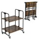 2-tier folding rolling cart with rustic wood grain finish and metal frame, ideal for kitchen or living room.
