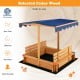 Kids wooden sandbox with canopy, made of selected cedar wood, featuring 2 convertible benches for outdoor play.