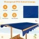 Kids wooden sandbox with sun-proof PVC Oxford canopy, featuring two benches and removable seat panels for outdoor fun.