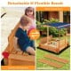 Kids wooden sandbox with canopy and removable seat panels, featuring two convertible benches for outdoor play.