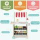 Kids wooden ice cream cart with chalkboard, storage shelves, and toy accessories for imaginative play and communication.