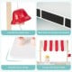 Kids wooden ice cream cart featuring a red bell, chalkboard, rounded corners, and a stylish striped canopy for.