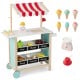 Kids wooden ice cream cart with chalkboard and storage, featuring toy ice cream cones and easy-rolling wheels for.