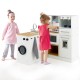 Wooden kids kitchen playset with light and sound, featuring stove, sink, and storage for accessories, ideal for.