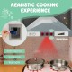 Wooden kids kitchen playset featuring a pretend range hood, stove, vivid sounds, and lights for a realistic cooking.